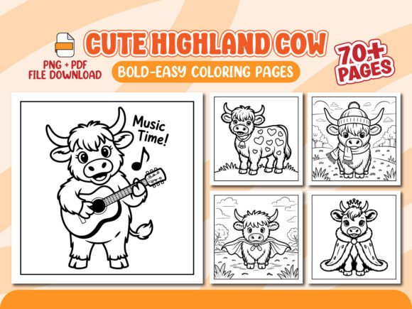 Highland Cow Coloring Pages for Kids