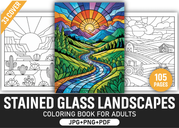 Stained Glass Landscapes Coloring Pages