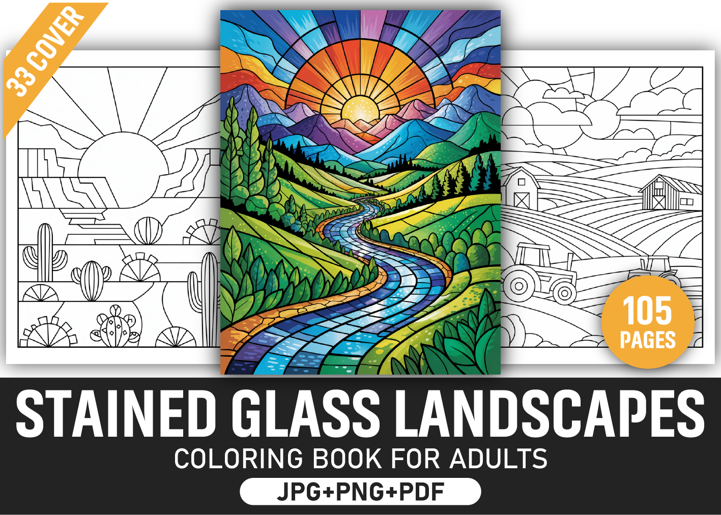 Stained Glass Landscapes Coloring Pages
