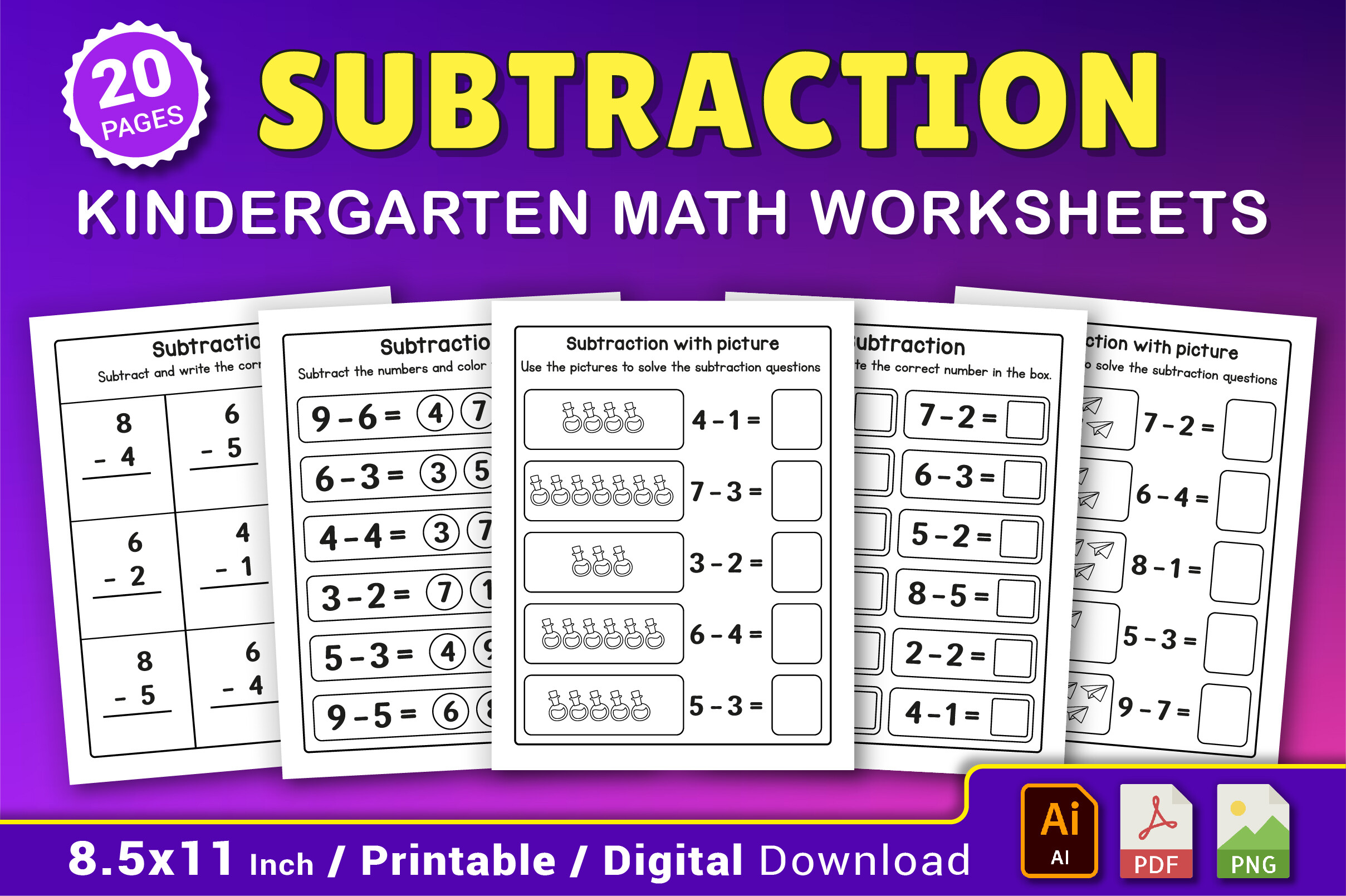 Subtraction Kindergarten Math Worksheet
