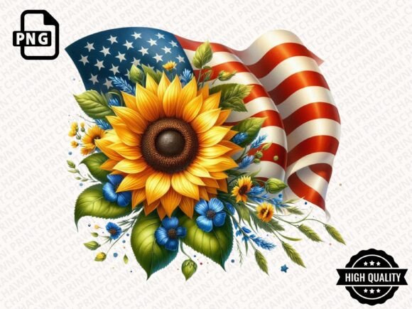 Sunflower USA Flag Clipart PNG