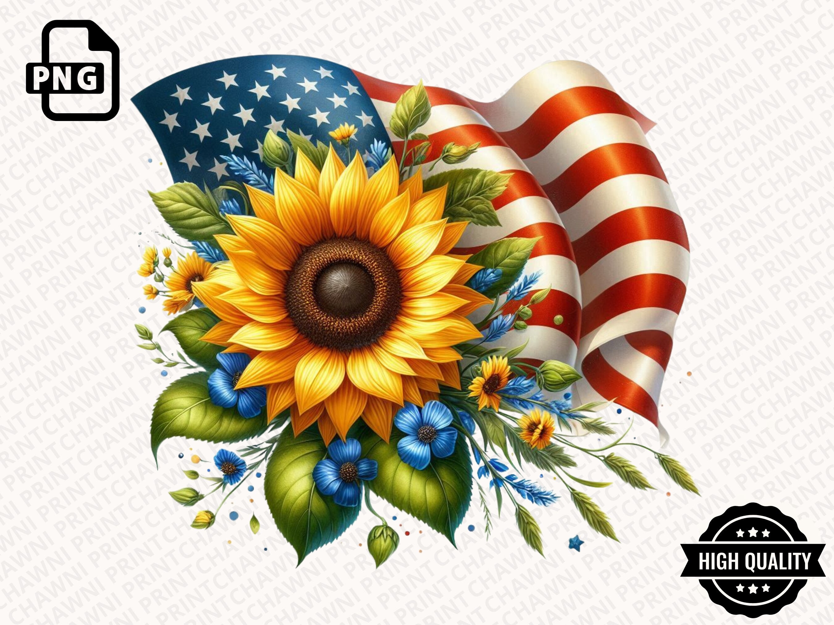 Sunflower USA Flag Clipart PNG