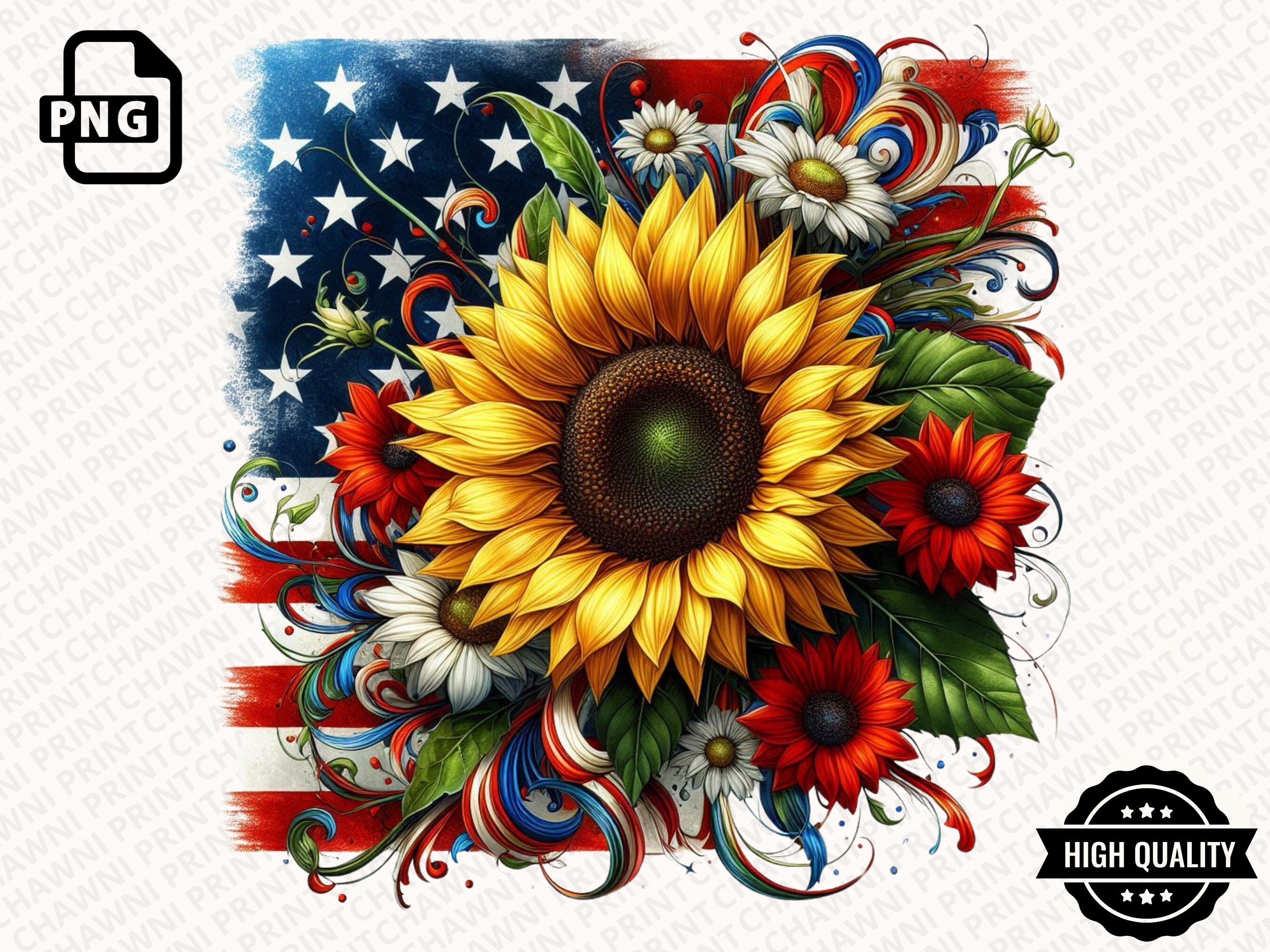 Sunflower USA Flag Clipart PNG