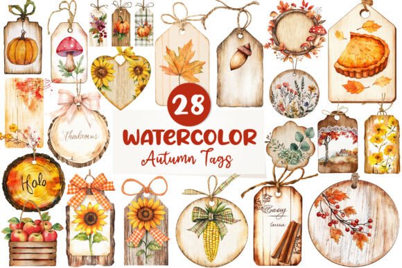 Vintage Wooden Autumn Tags Clipart Graphic by Dreamshop · Creative Fabrica