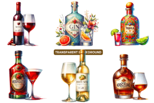 Alcohol Project Graphics Watercolor Alcohol Clipart Bundle PNG Graphic by BellinnaCraft ...