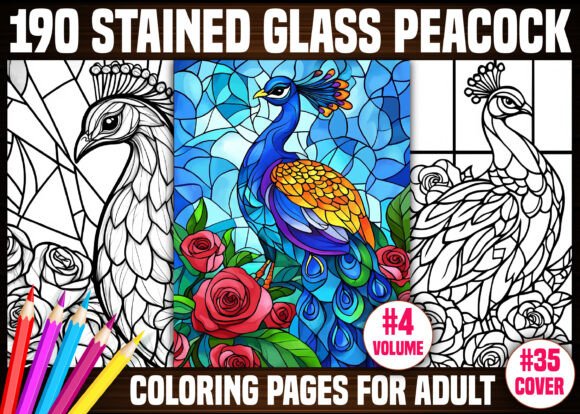 Preview of 190 stained glass Peacock Coloring Pages coloring pages for adults