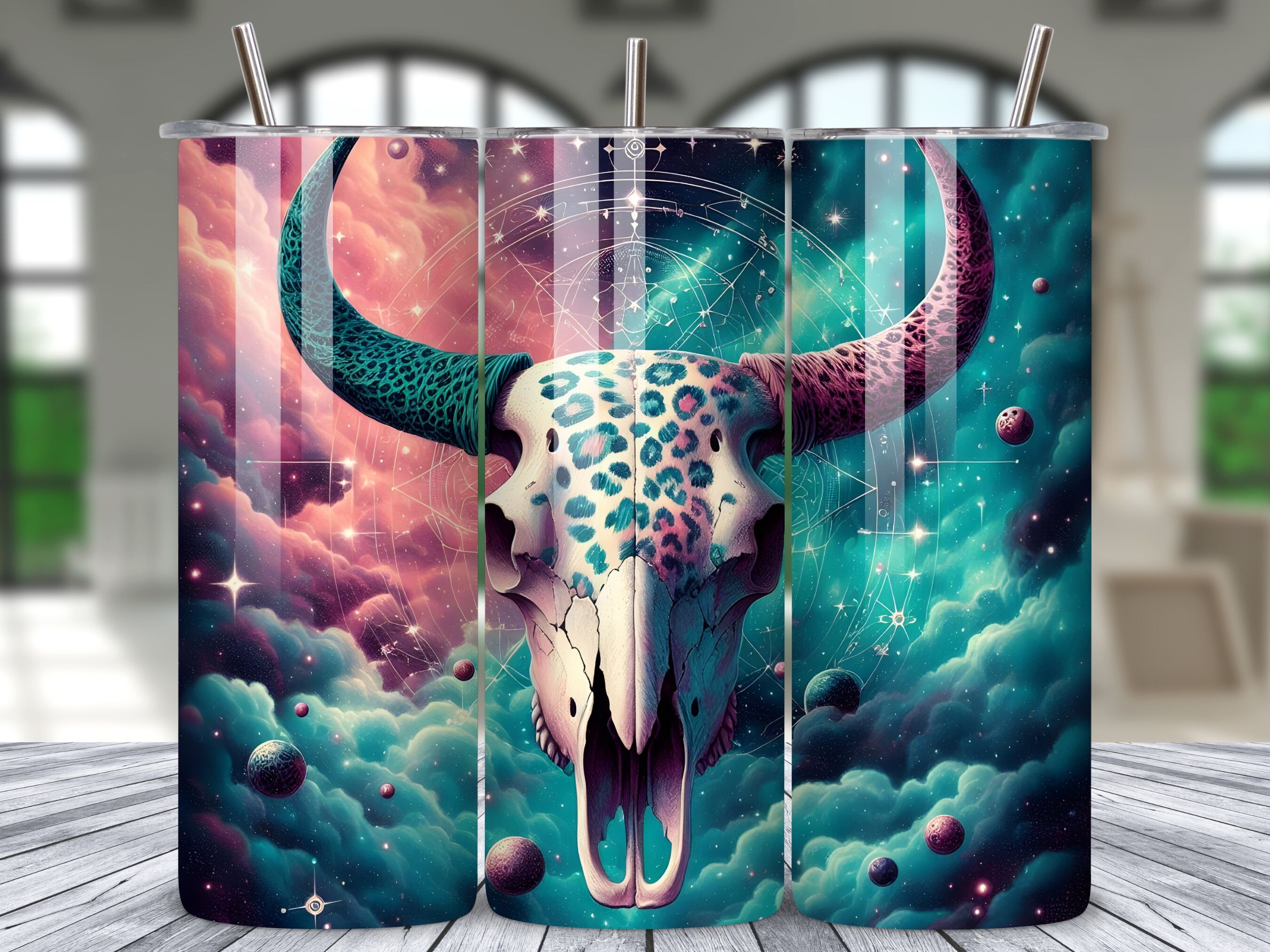 Colorful Boho Cow Skull Tumbler Wrap Graphic by LAZY ANT · Creative Fabrica