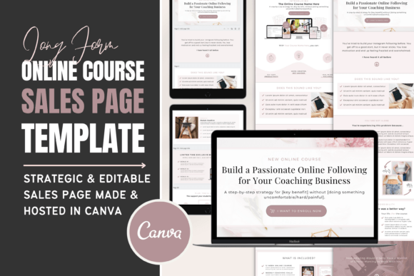 Course Sales Page Template Canva with customizable launch page sections