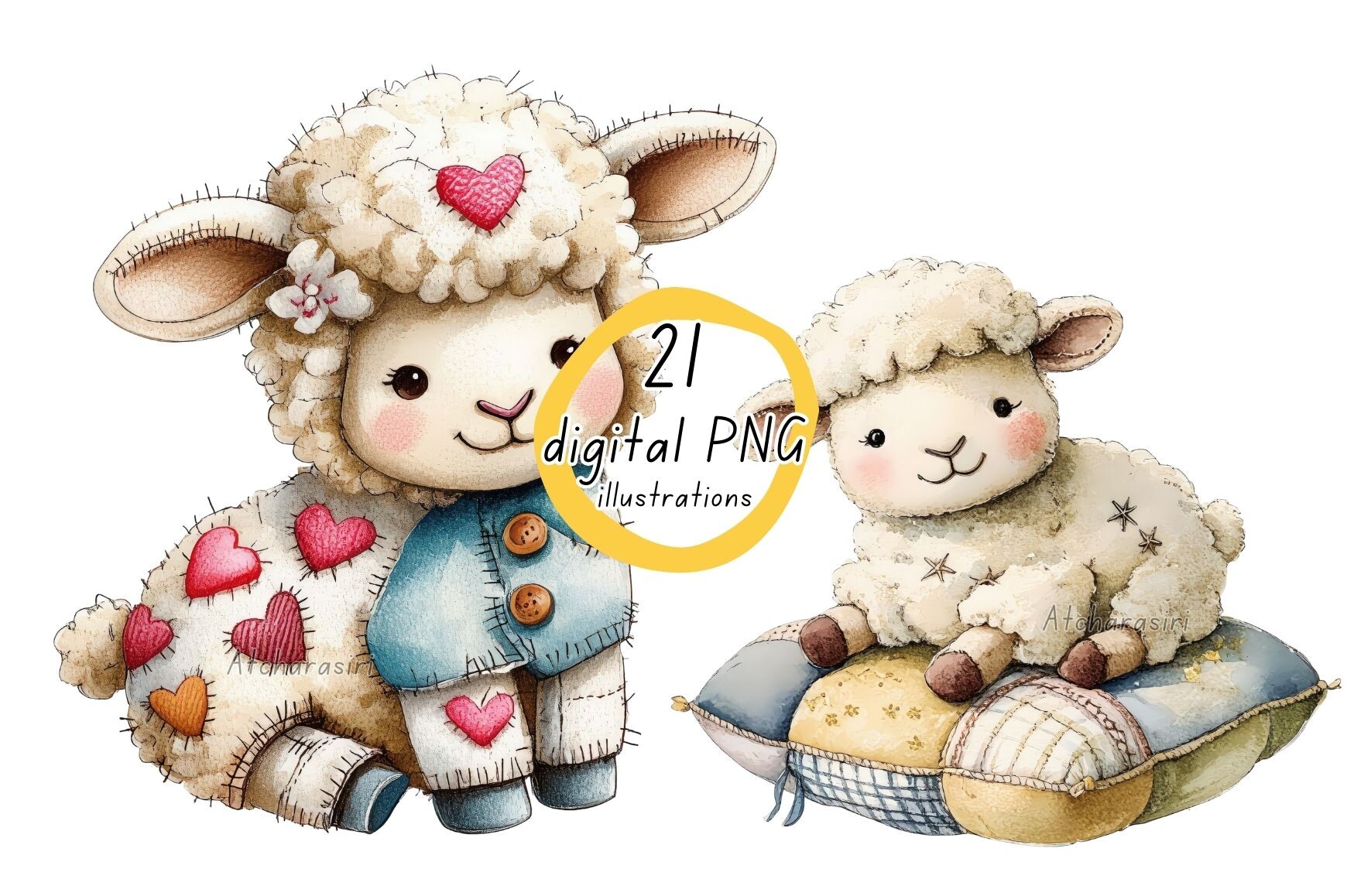 Cute Sheep Clipart Set of 21 PNG