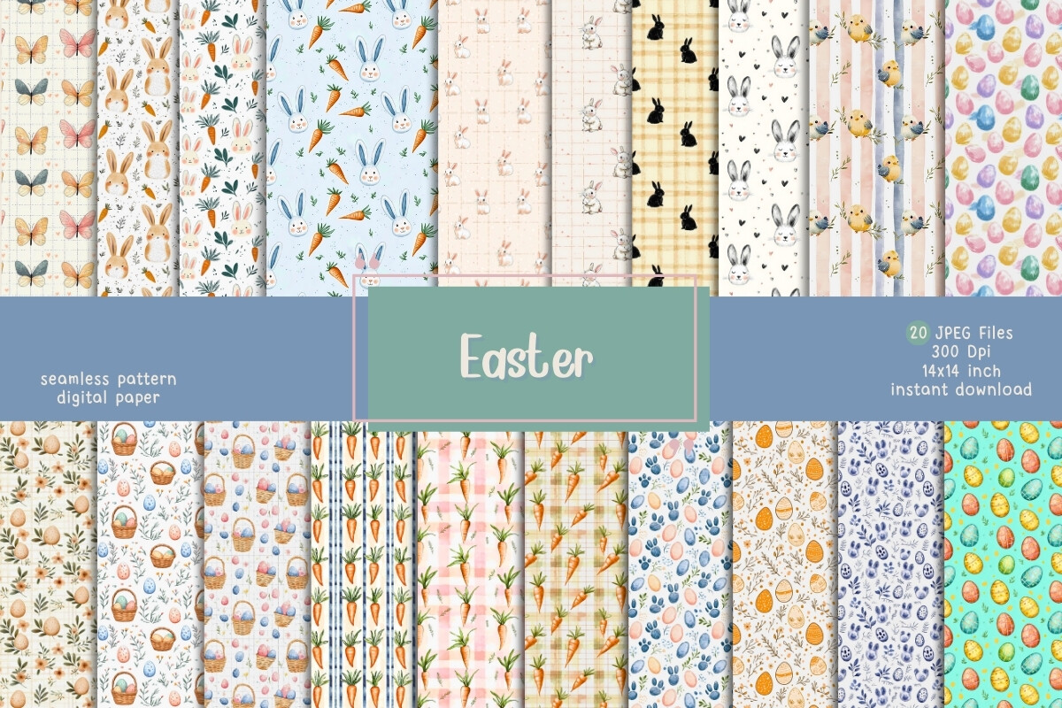 Easter Bunny & Egg Seamless Patterns Graphic by BeauverArt · Creative ...