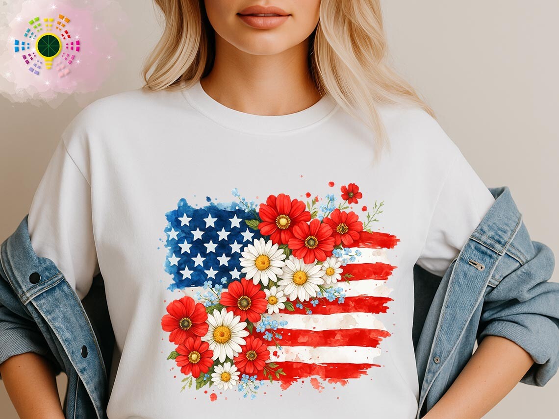Floral American Flag for 4th of July PNG Graphic by MICON DESIGNS ...