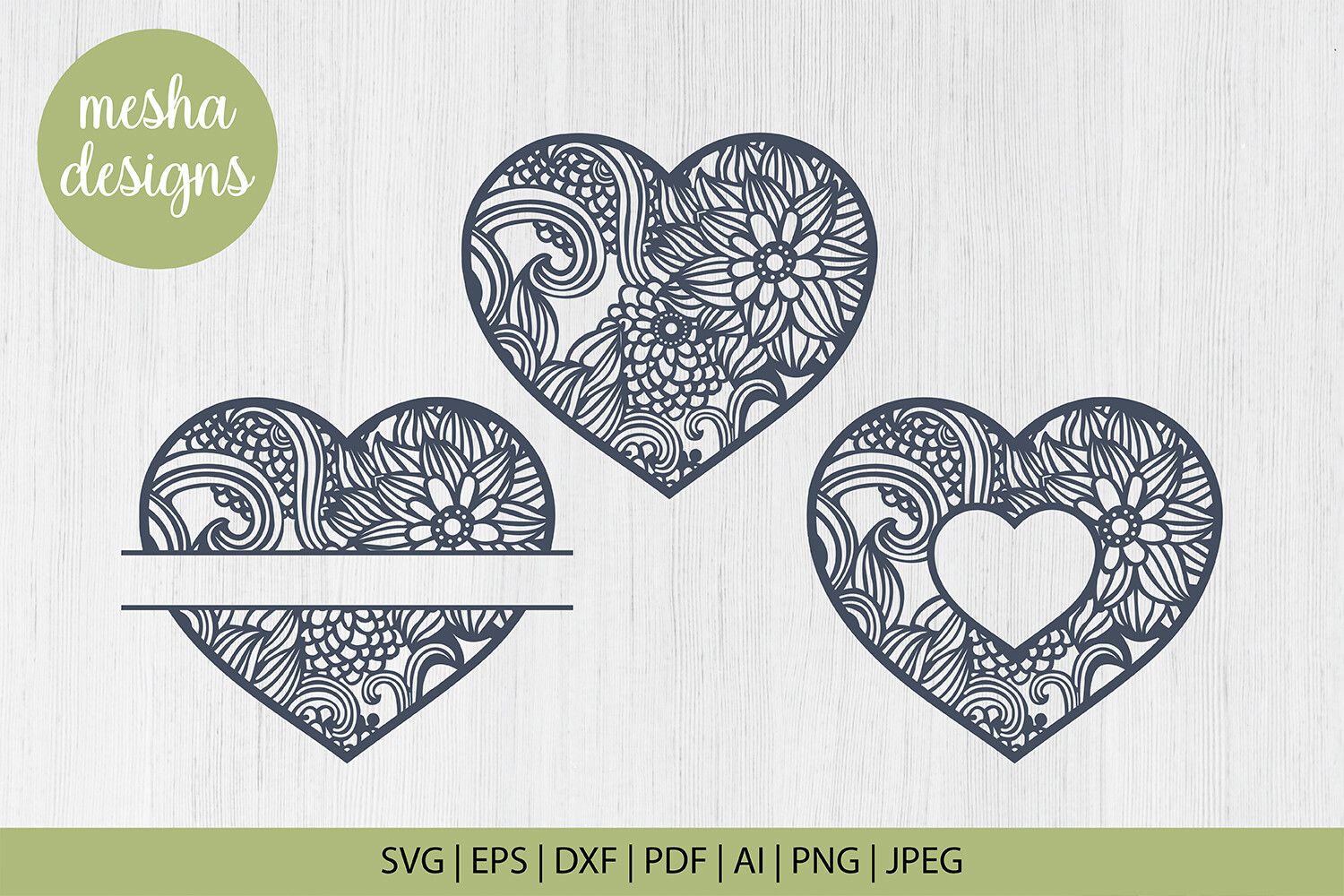 Floral Mandala Heart Frame SVG Bundle Graphic by Mesha Creations ...