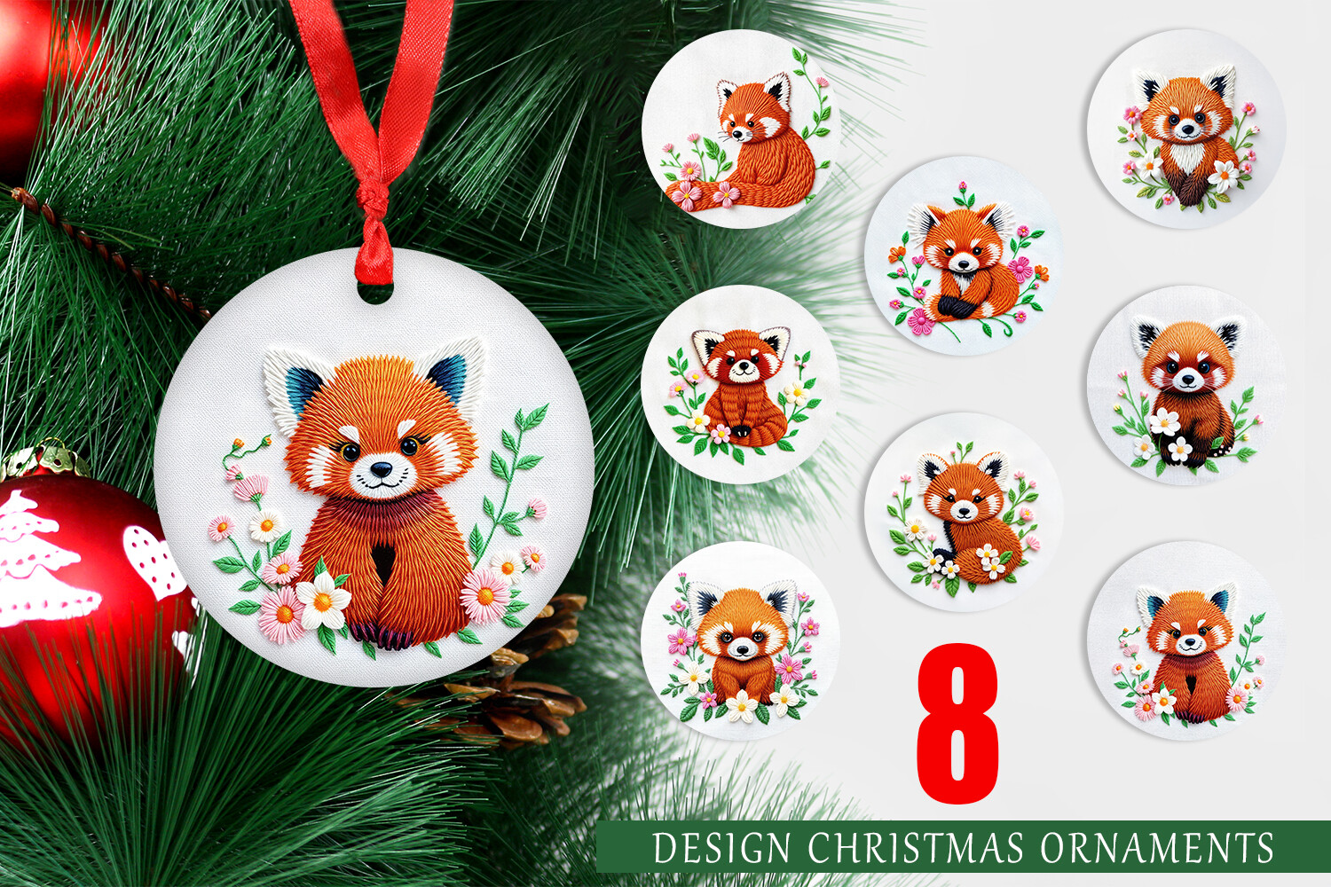 Ornament Red Panda Embroidery Graphic by Artnoy · Creative Fabrica