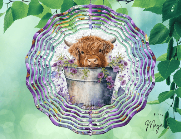 Purple Highland Cow Wind Spinner