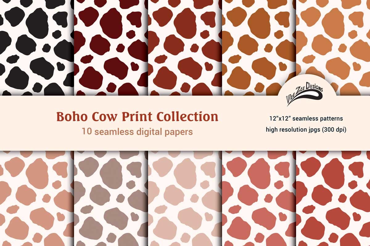 Seamless Boho Cow Print Digital Paper Graphic by Vee Zee Designs ...