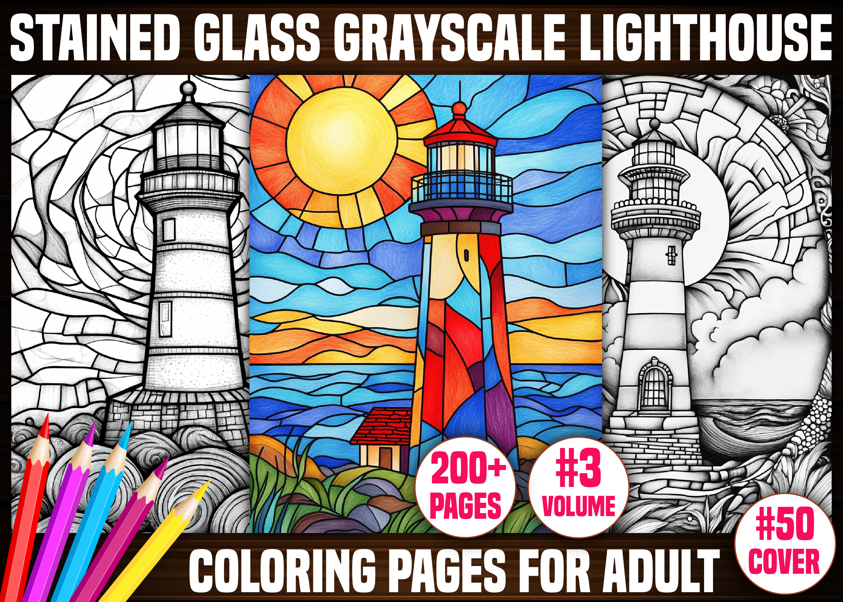Stained Glass Grayscale Lighthouse Pages