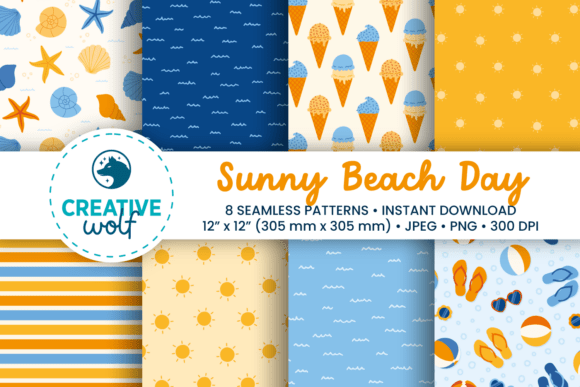 Sunny Beach Day - Summer Patterns Set Grafica Motivi di Carta Di Creative Wolf Design