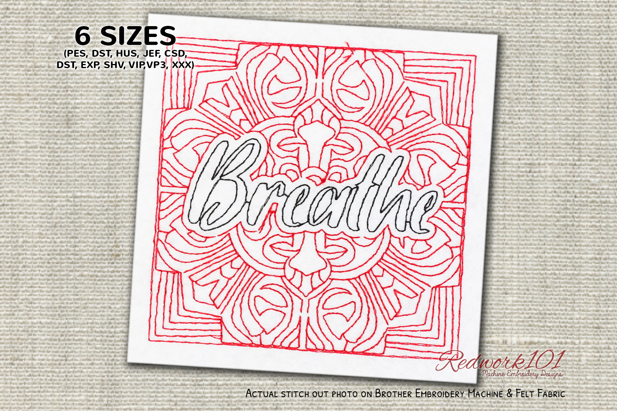 Breathe Word Redwork Embroidery