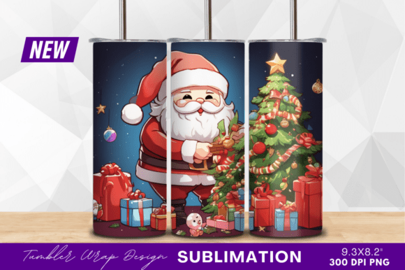 Cartoon Santa Decorating Christmas Tree Graphics