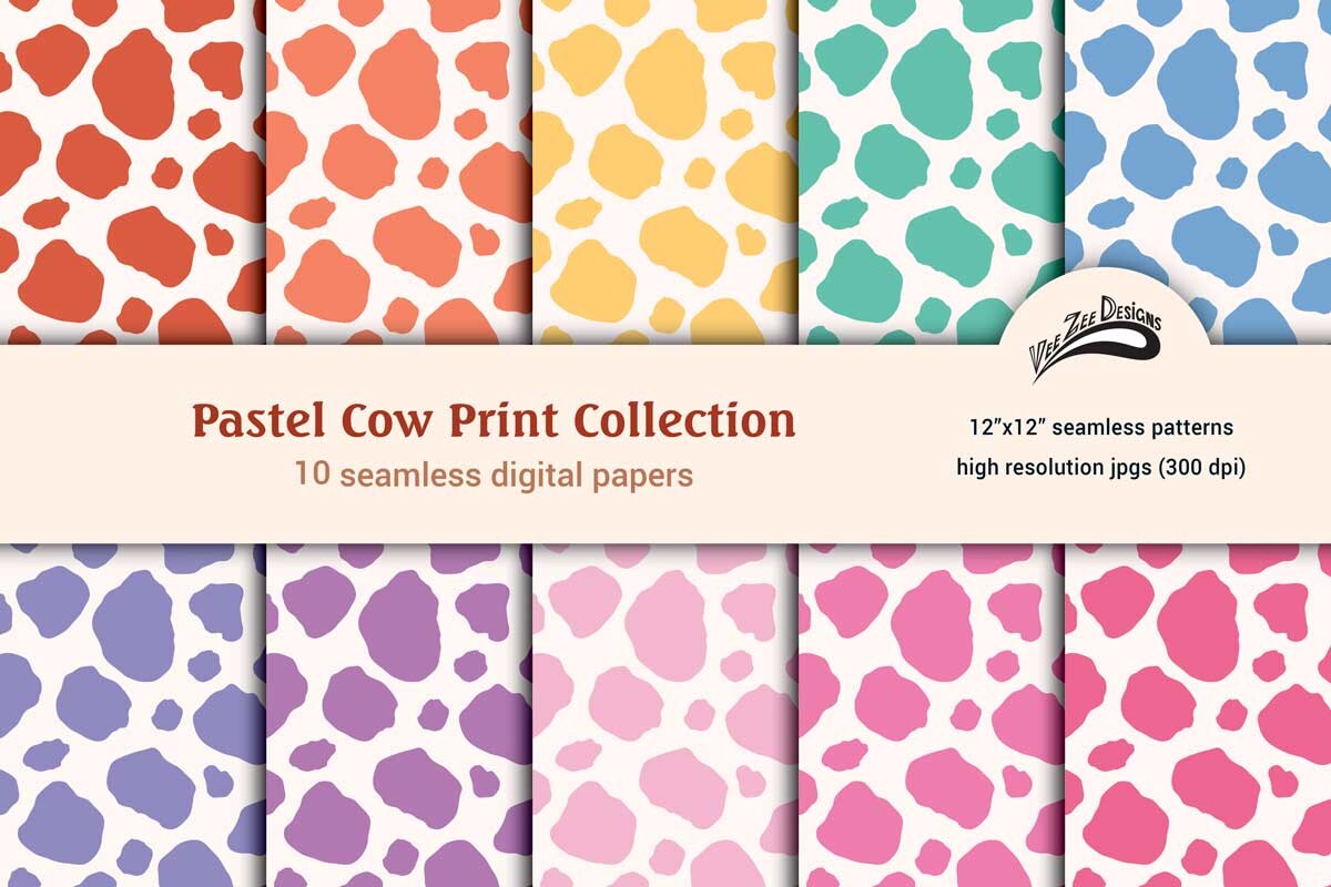 Seamless Pastel Cow Print Digital Paper