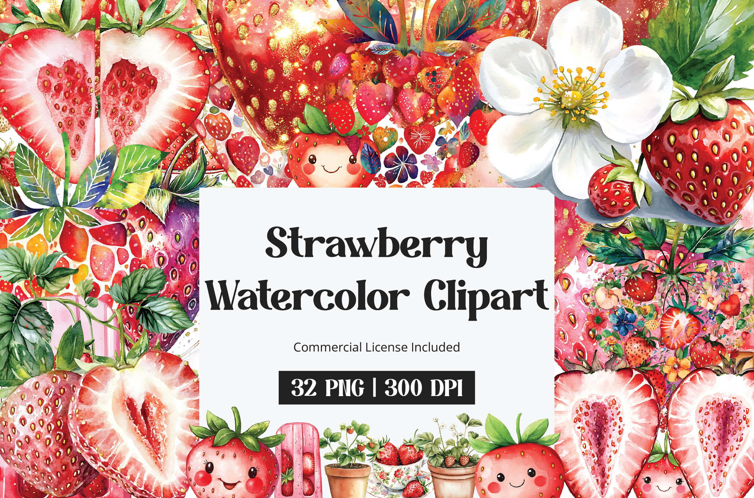 Strawberry Watercolor Clipart Graphic by inpixell.studio · Creative Fabrica