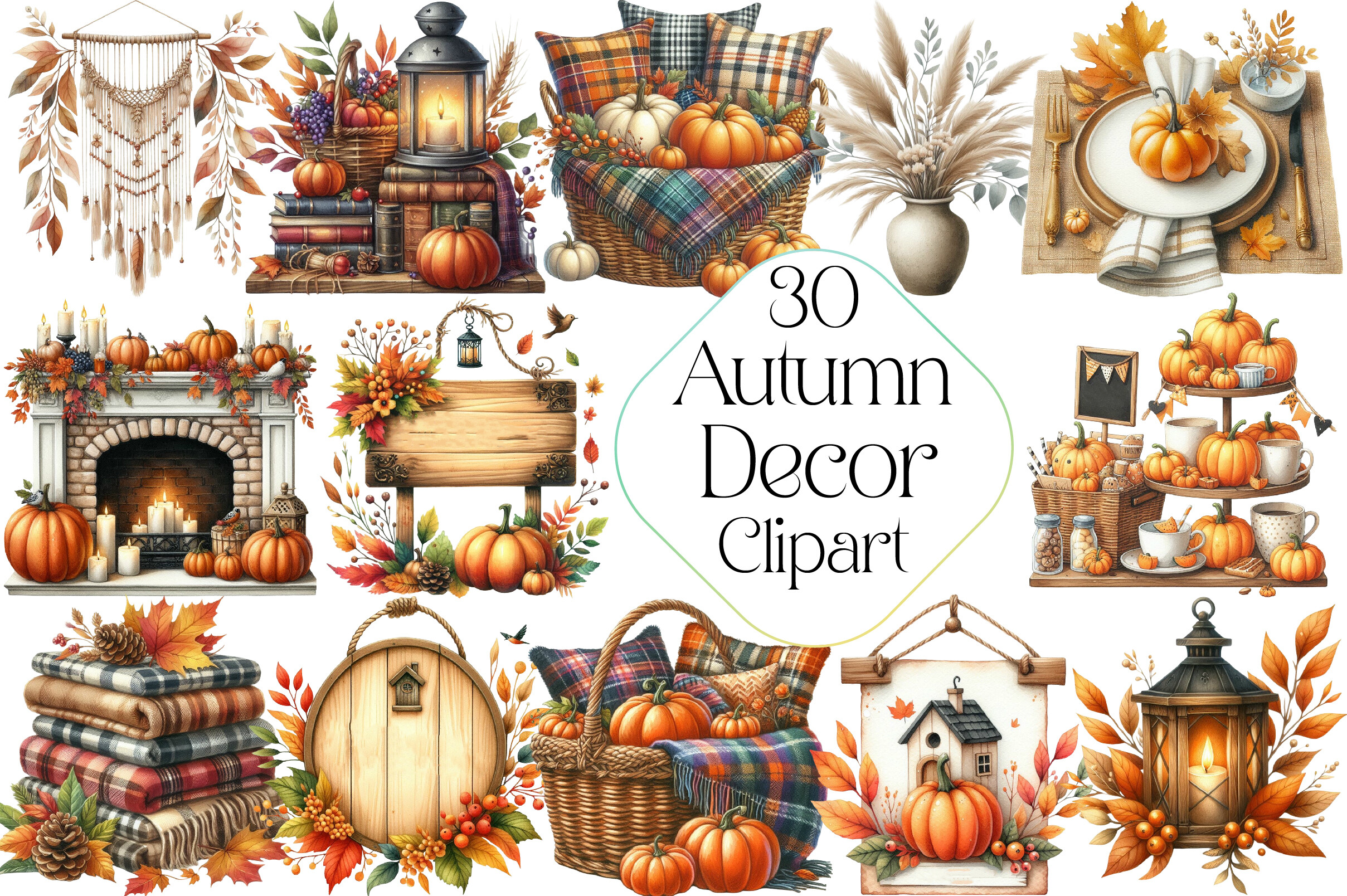 Watercolor Autumn Decor Clipart Graphic by Dream Print · Creative Fabrica