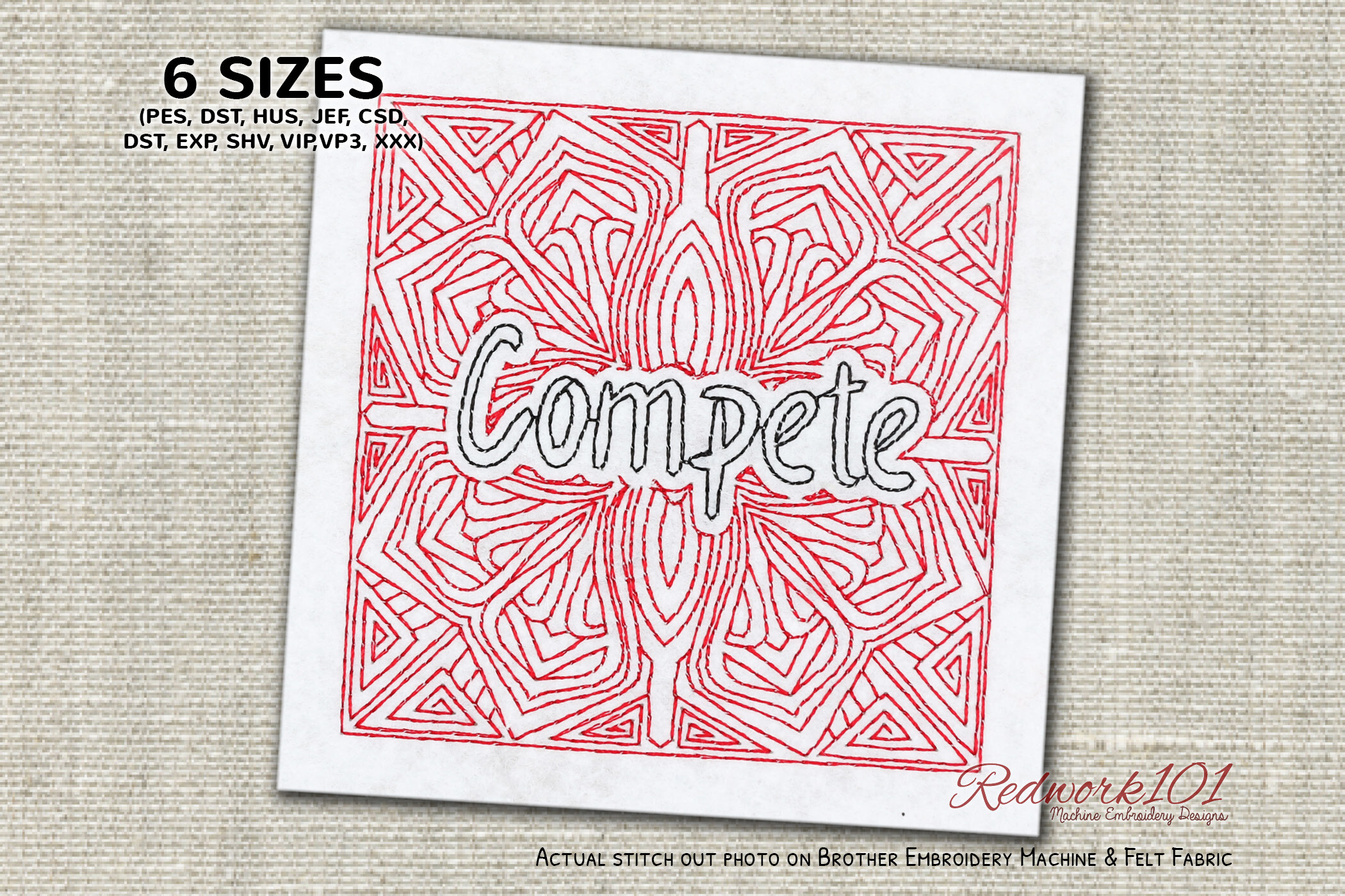 Compete Word Embroidery Design