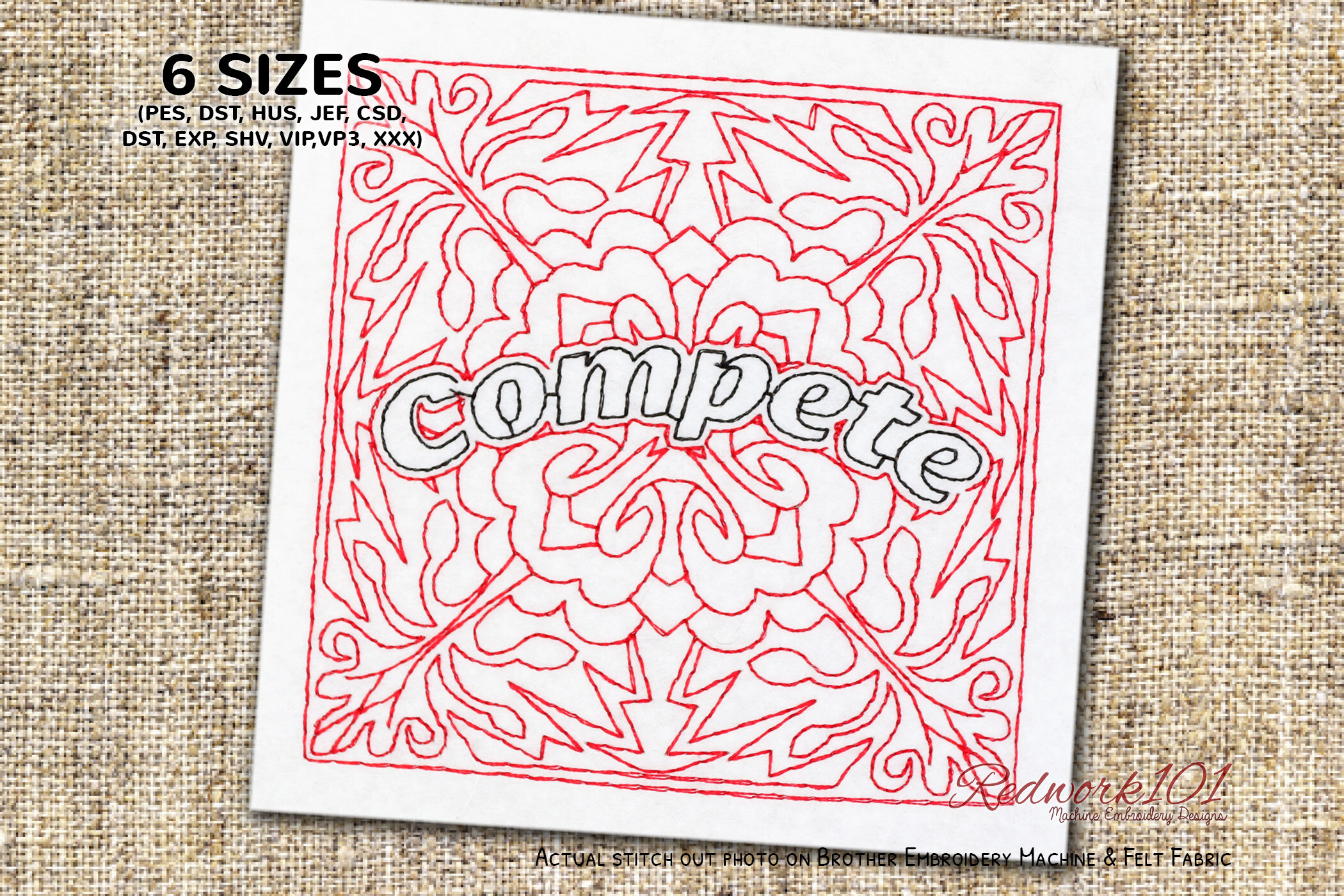 Compete Word Redwork Embroidery