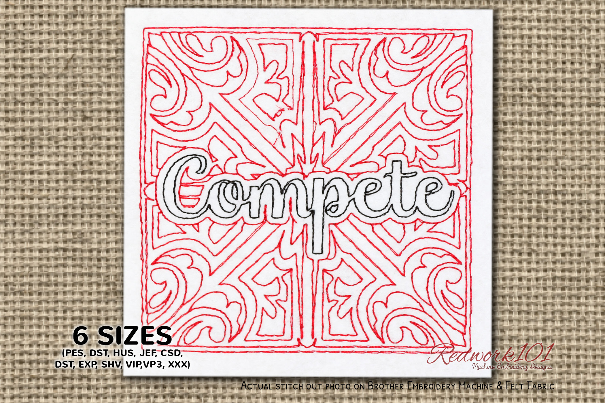 Compete Word Redwork Embroidery