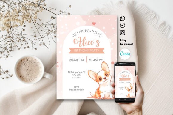 Cute Dog Puppy Pawty Birthday Invitation Graphics