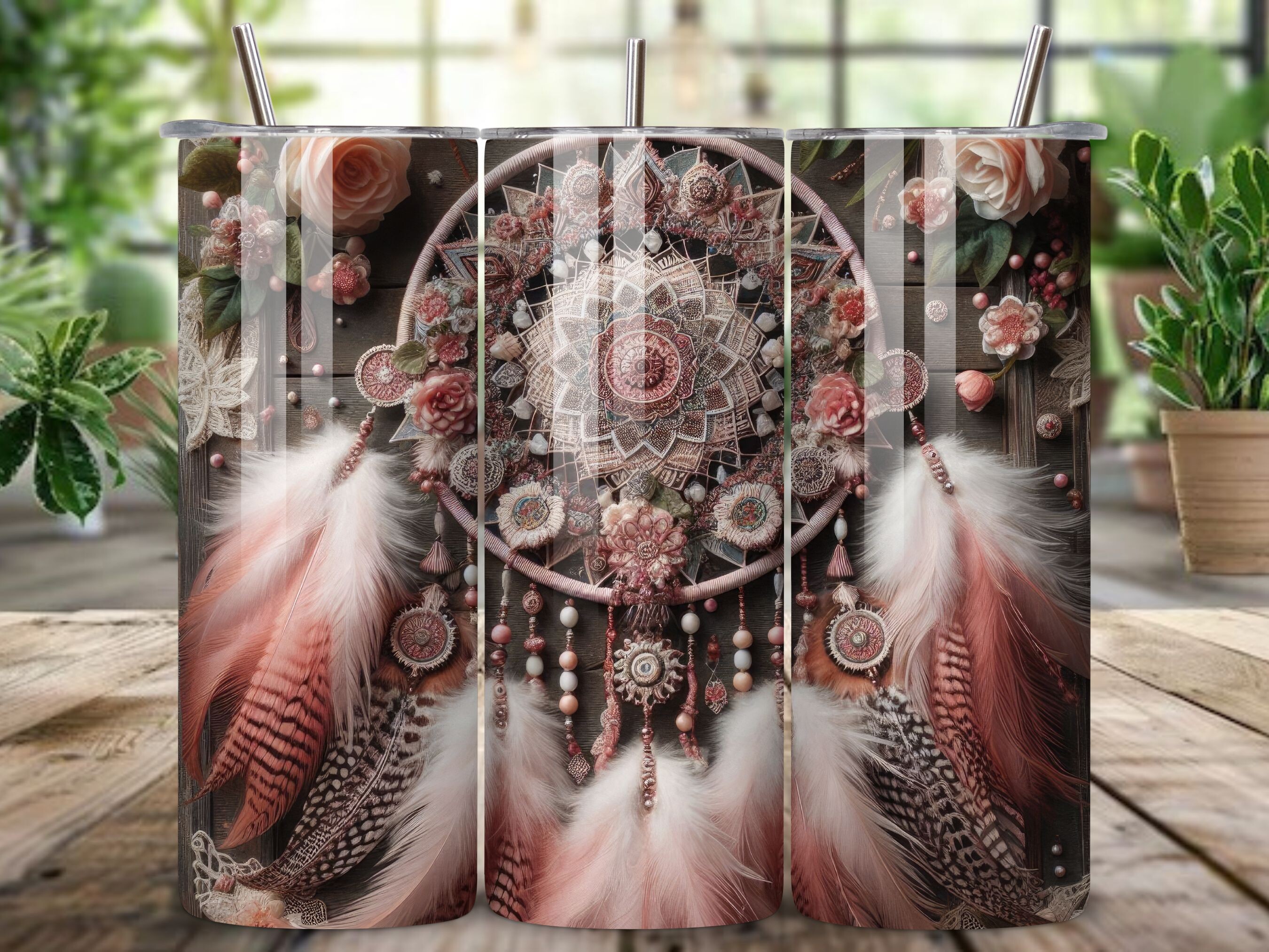 Floral Dreamcatcher Tumbler Wrap Graphic by The Black Cat · Creative ...