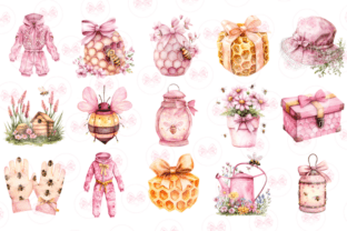 Pink Summer Bees Garden Clipart Graphic by Markicha Art · Creative Fabrica