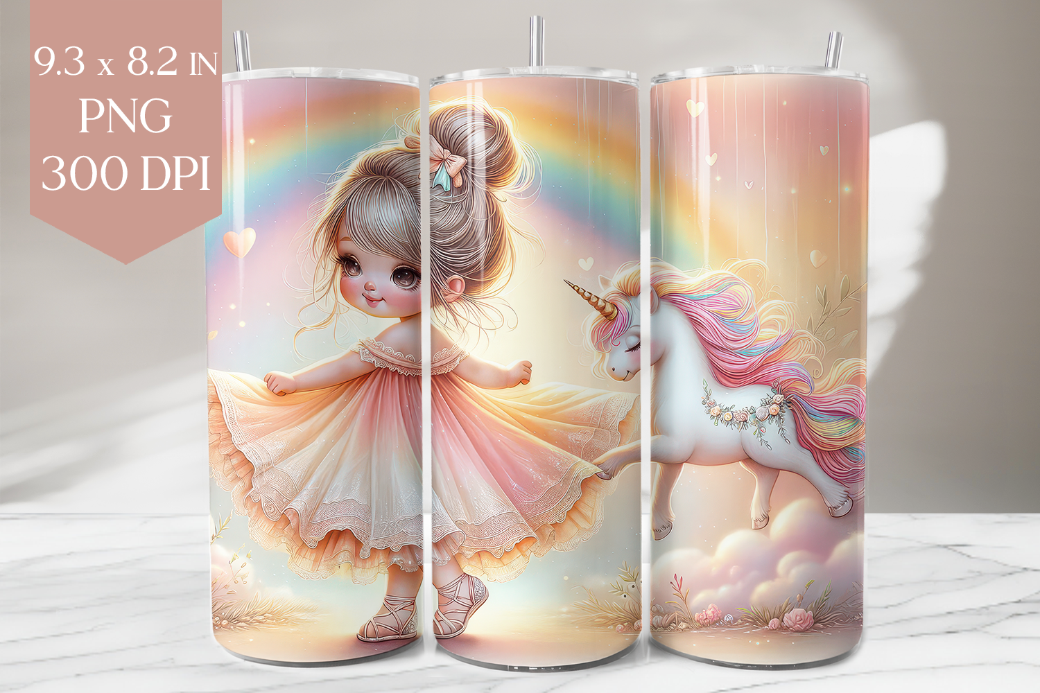 Rainbow Unicorn & Girl Tumbler Wrap PNG Graphic by Luv Bijou · Creative ...