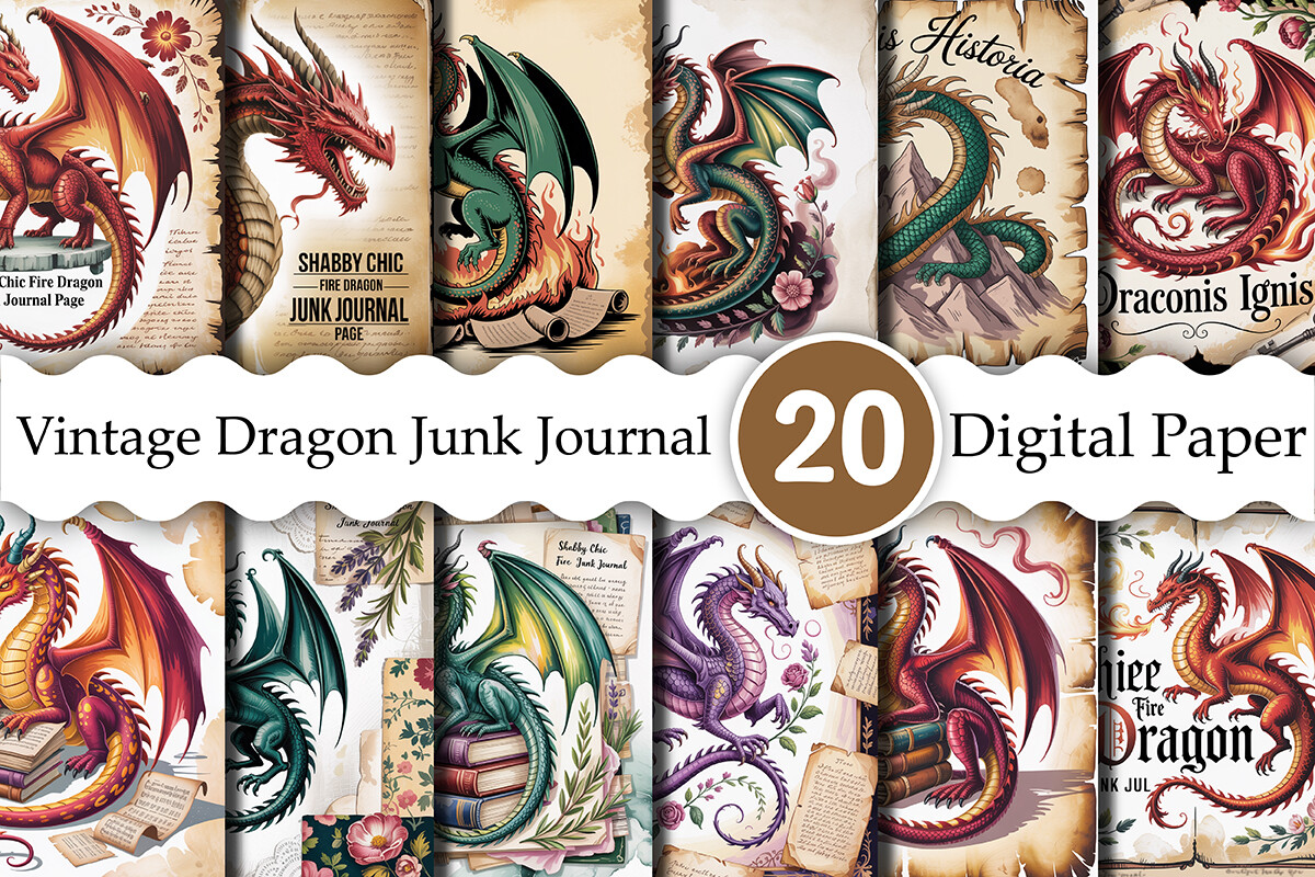 Vintage Dragon Junk Journal Pages Graphic by MK_Design Store · Creative ...