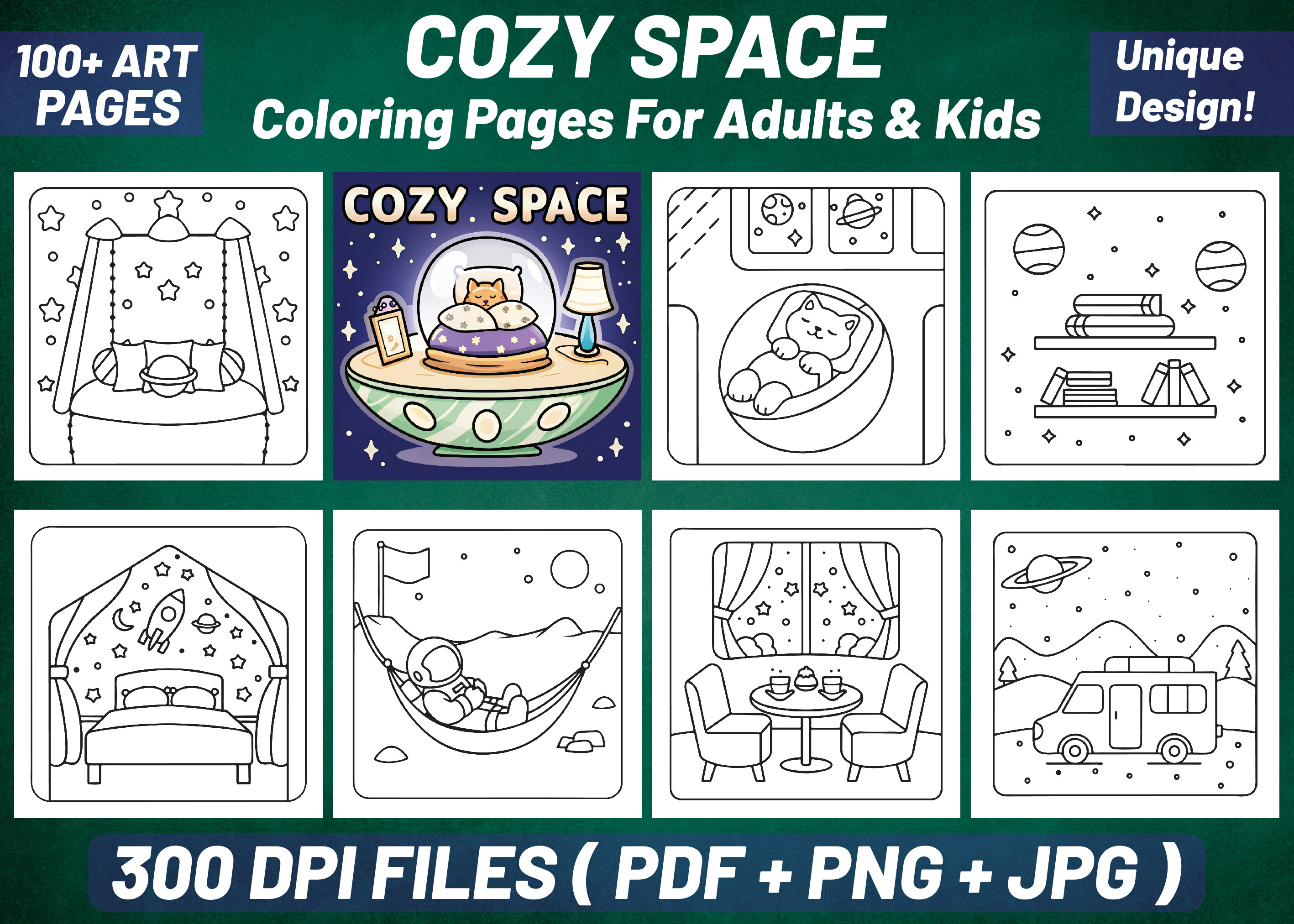 100 Cozy Space Coloring Pages for Adult