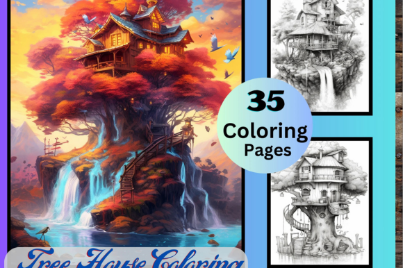 35 Tree House Coloring Pages Graphic by LaxMuni · Creative Fabrica