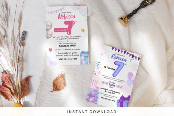 7th Birthday Invitation Canva Template