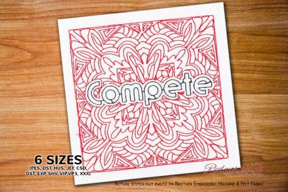 Compete Word Redwork Embroidery