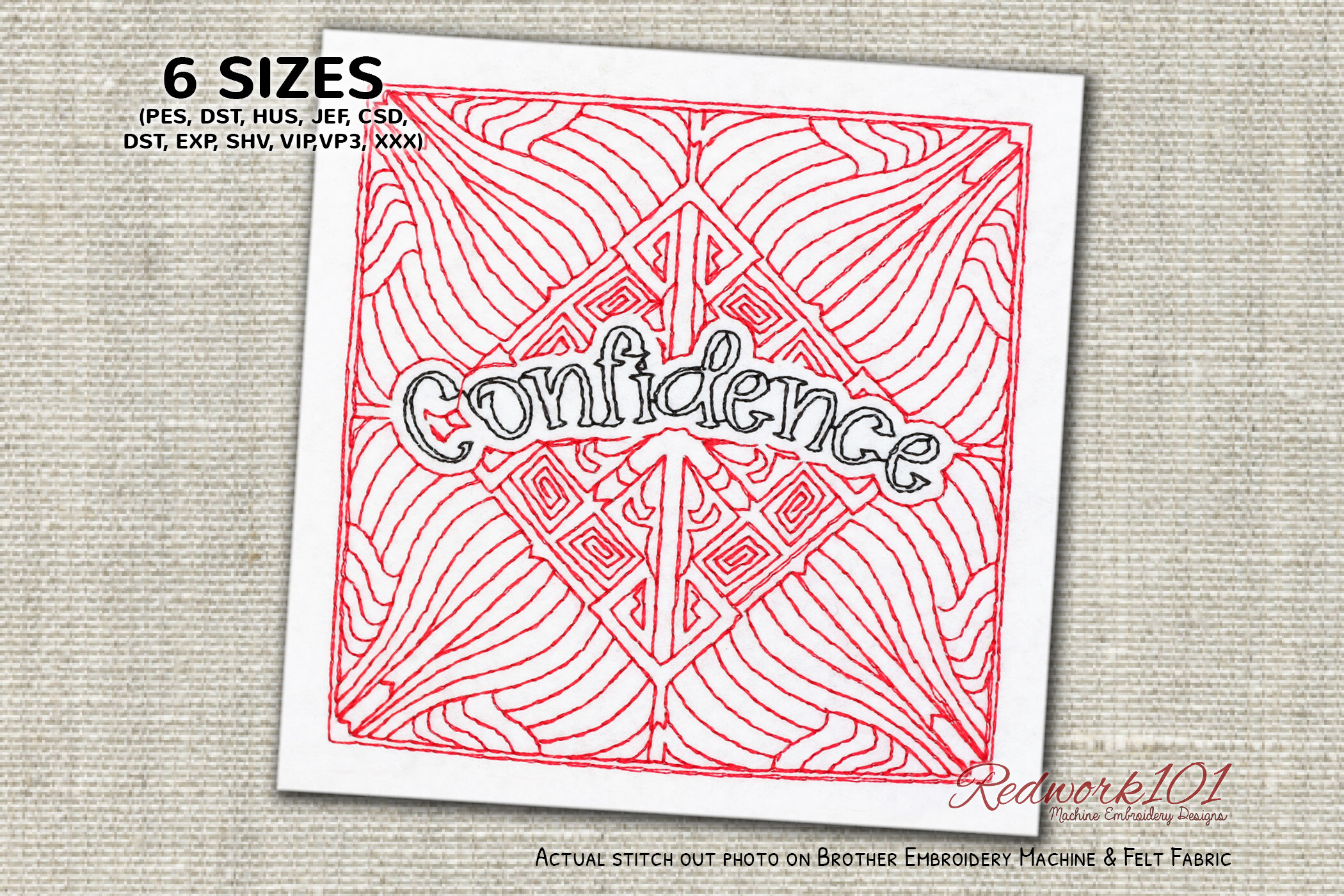 Confidence Redwork Mandala