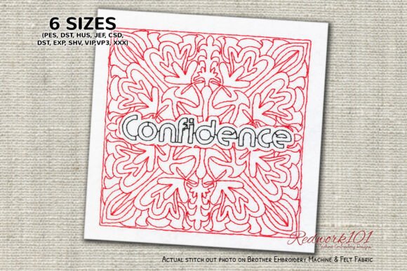 Confidence Word Bluework Embroidery