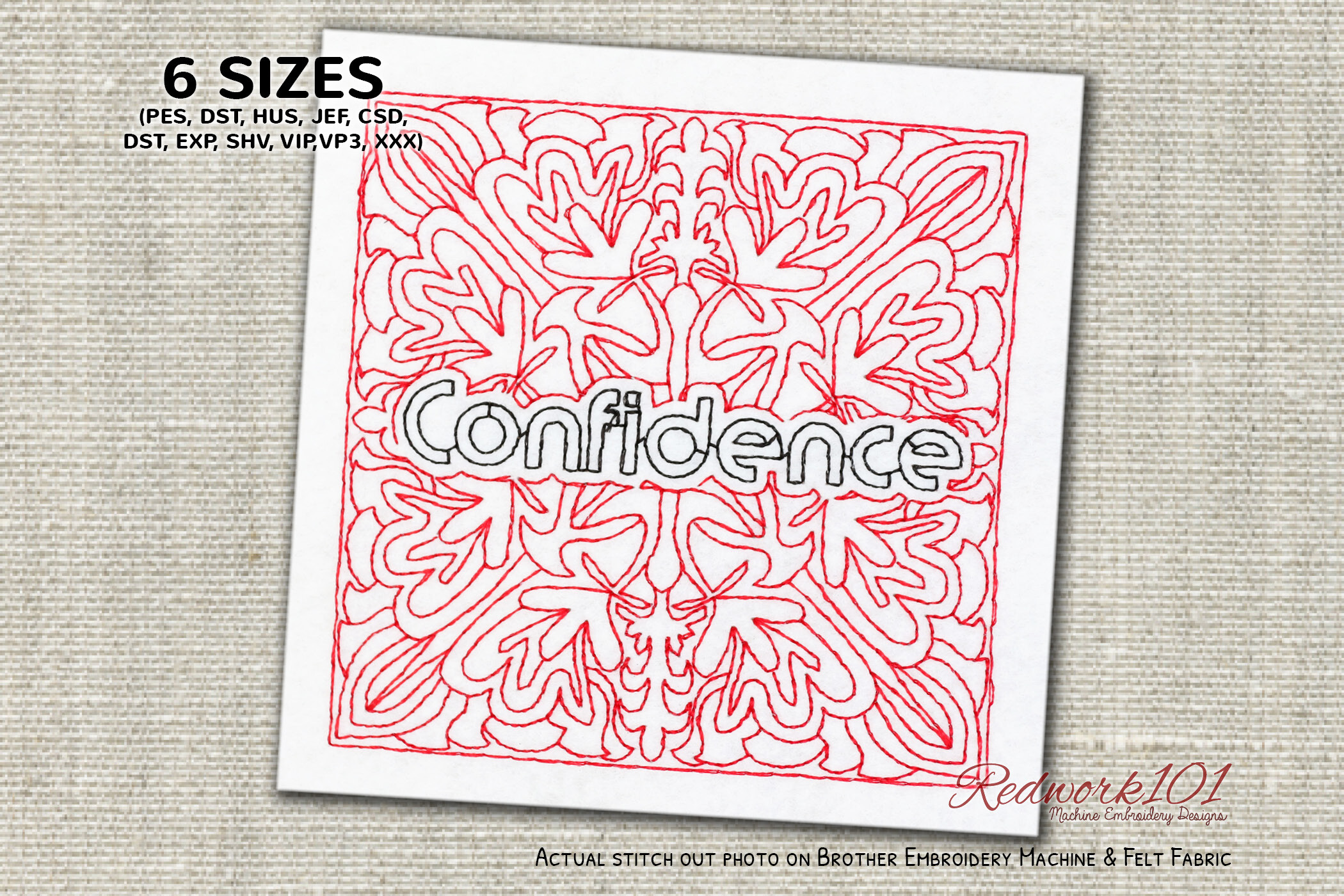 Confidence Word Bluework Embroidery