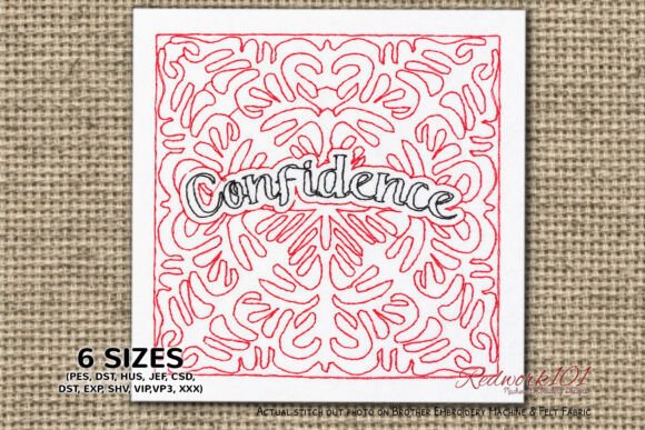 Confidence Word Redwork Embroidery