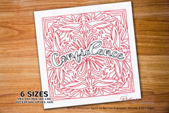 Confidence Word Redwork Design