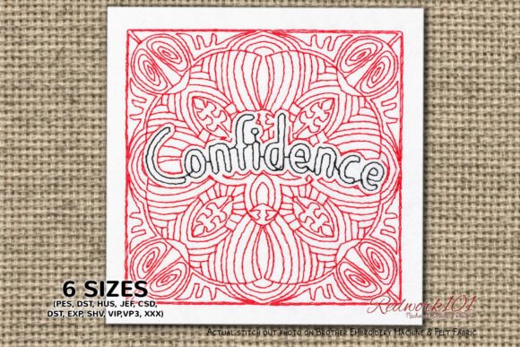 Confidence Word Redwork Embroidery