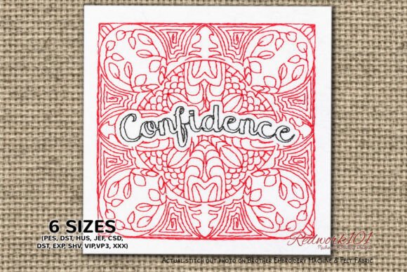 Confidence Word Redwork Embroidery