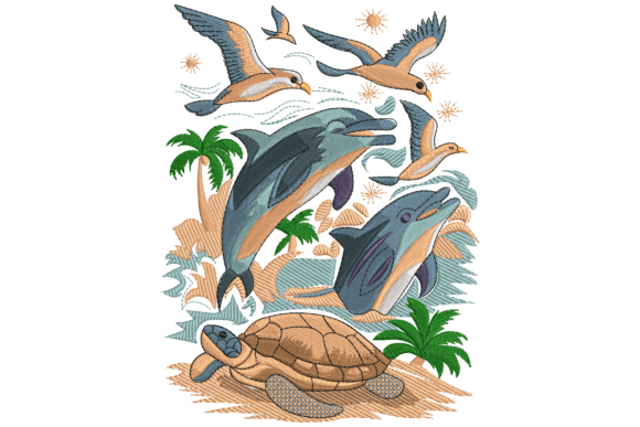 Dolphins and Sea Turtle