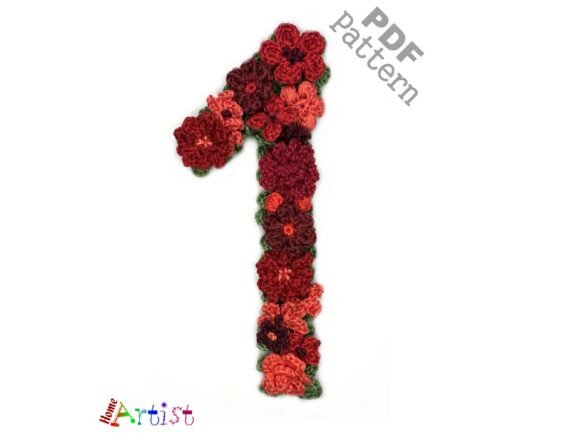 Floral Number 1 Crochet Applique Pattern