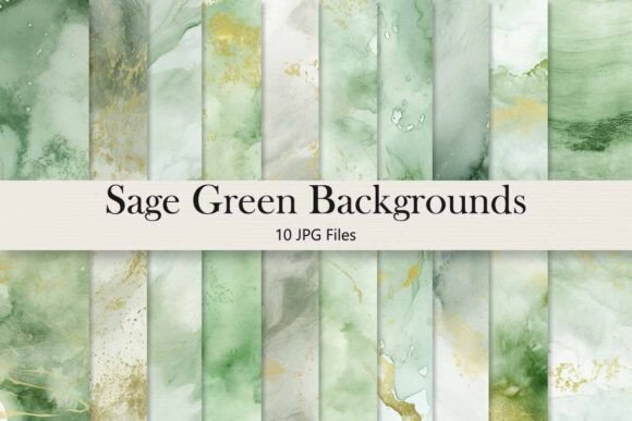 Sage Green Watercolor & Gold Backgrounds