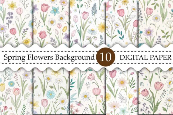 Spring Flowers Background Digital Papers Graphic by Ak Artwork ...