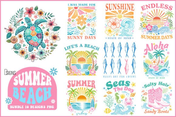 Summer Beach Flowers Bundle Sublimation Graphic Illustrations By DSIGNS